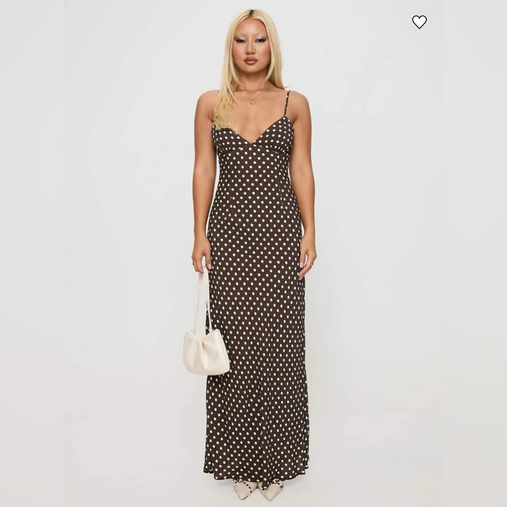 Princess Polly JORJANA POLKA MAXI DRESS BROWN / WHITE